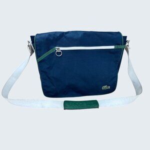 Vintage Lacoste Retro Messenger Laptop Bag – Green & Blue Satchel 90s Y2K